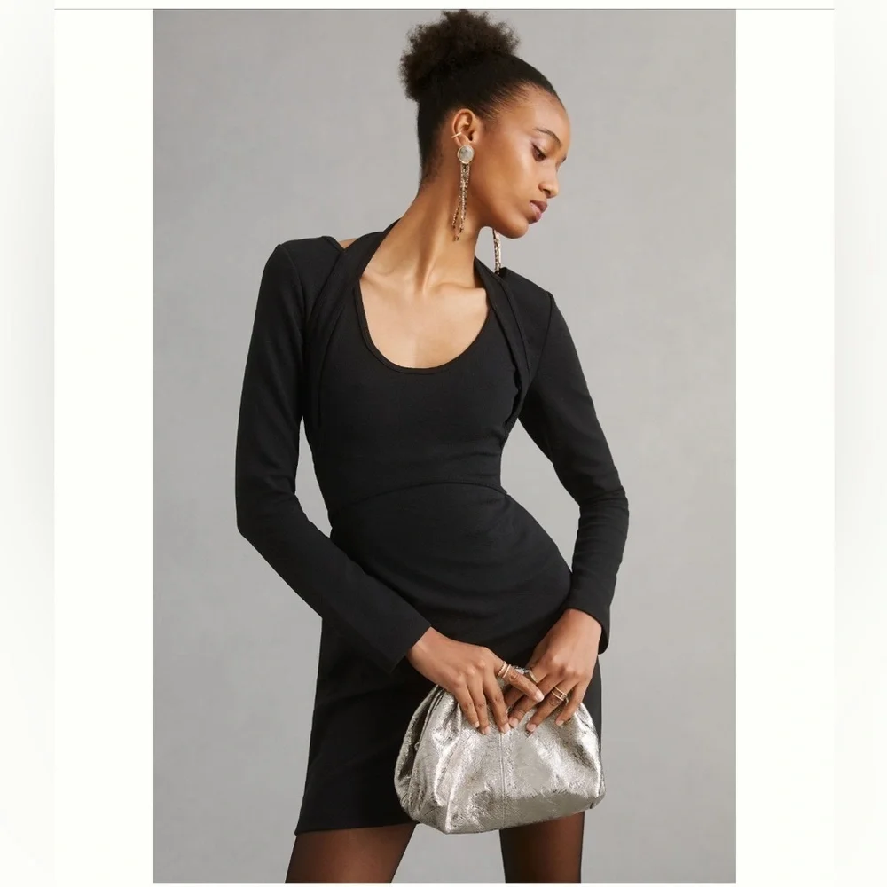 ANTHROPOLOGIE NWT By Anthropologie Long-Sleeve Mini Dress Size M. - Picture 2 of 11